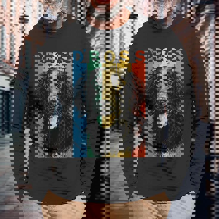 ファニーフラットコーテッドレトリバーボスママダッドドッグラバー 長袖Tシャツ 高齢者への贈り物