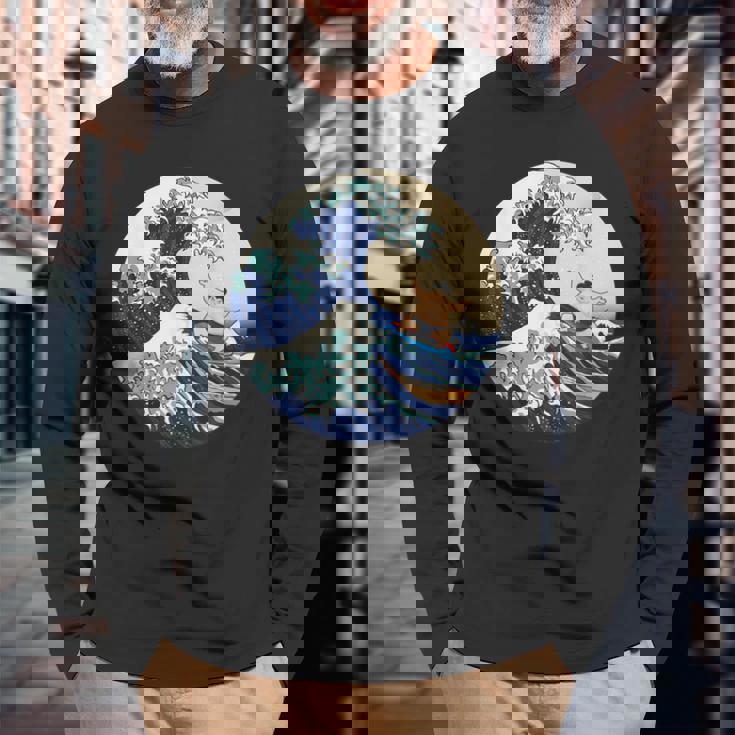 ファンシー 神奈川 大波 相撲 サーフィン パロディ 長袖Tシャツ 高齢者への贈り物