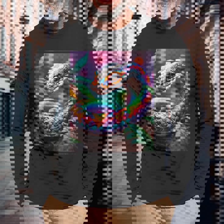 ファンタジー かわいい 鮮やかな蛇の葉 長袖Tシャツ 高齢者への贈り物