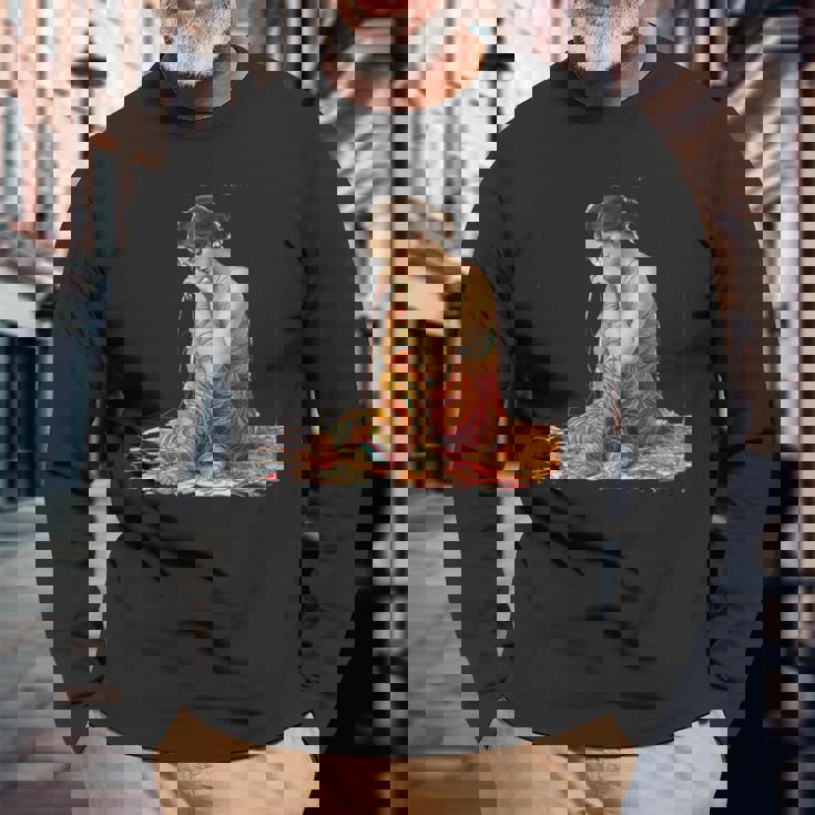 ファンタジー織りラップ糸 長袖Tシャツ 高齢者への贈り物