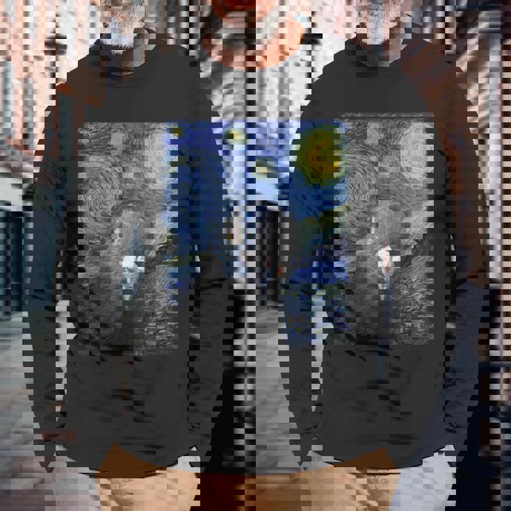 ファン・ゴッホの星月夜鳩のミームペインティング 長袖Tシャツ 高齢者への贈り物