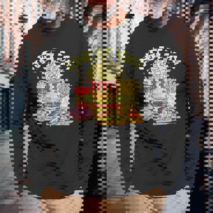 ファーストフード バーガー ピザ ドーナツ フィットネス ギフト スガロの日 長袖Tシャツ 高齢者への贈り物