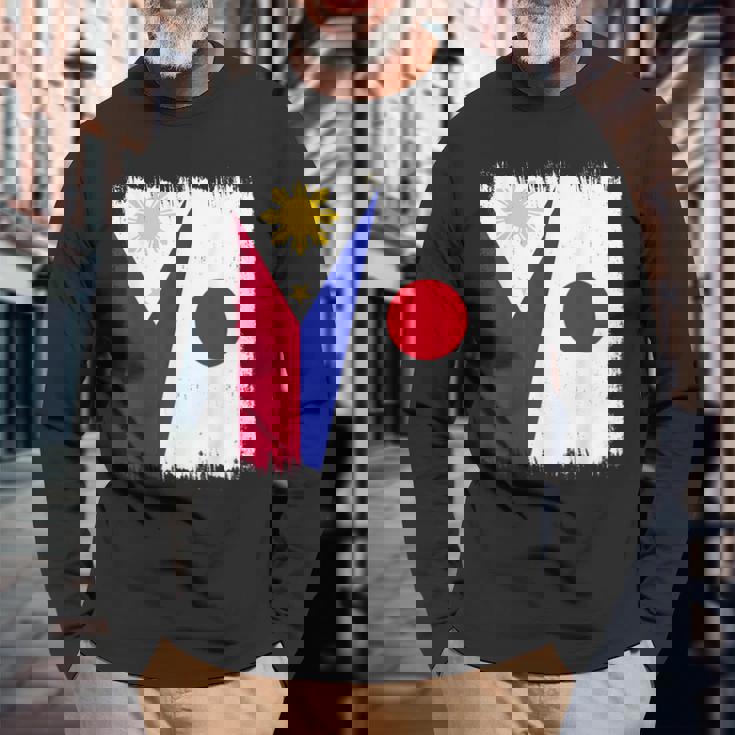 フィリピン 日本 ハーフフラッグ ウェア フィリピン ジャパニーズルーツ 長袖Tシャツ 高齢者への贈り物