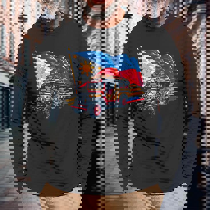 フィリピン国旗 誇り高きフィリピン土産 フィリピンジープニー 長袖Tシャツ 高齢者への贈り物