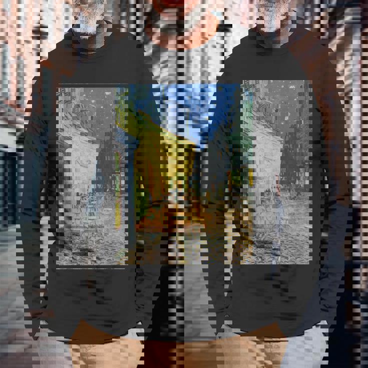 フィンセントファンゴッホの夜のカフェテラス 長袖Tシャツ 高齢者への贈り物