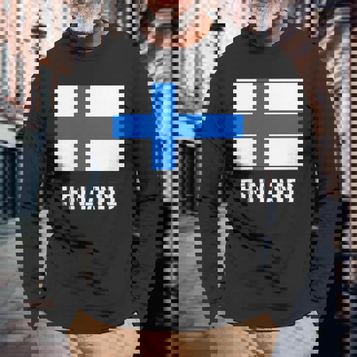 フィンランドの国旗 長袖Tシャツ 高齢者への贈り物