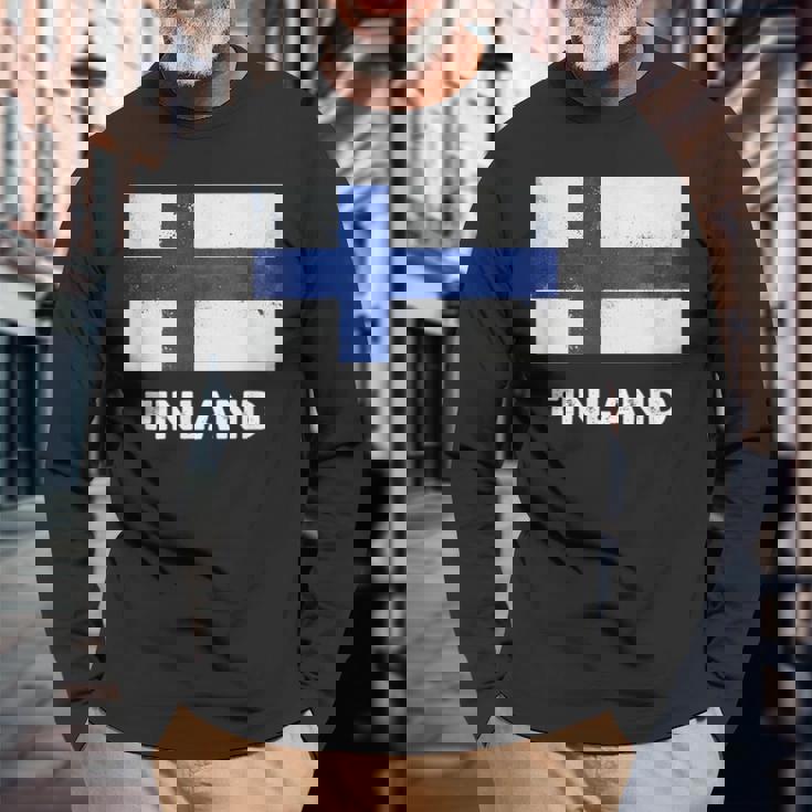 フィンランド国旗tシャツ 長袖Tシャツ 高齢者への贈り物