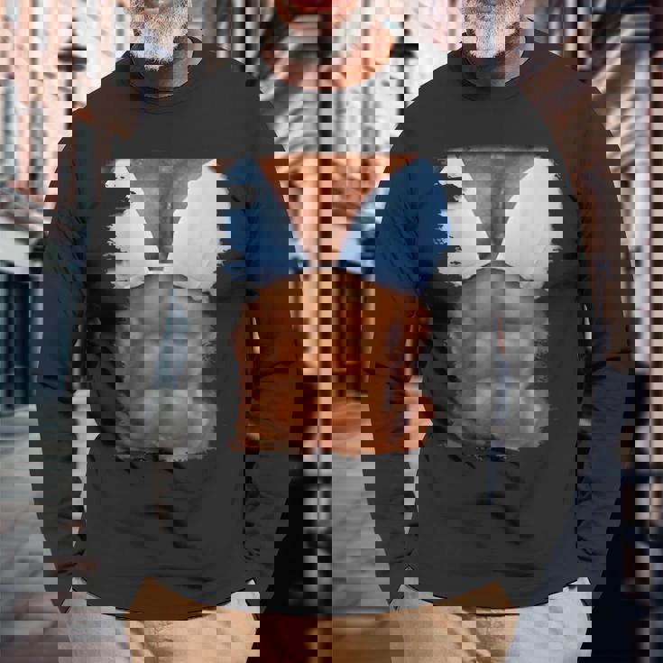 フェイク アブス ファニービキニ ボディマッスル 6パック 3D 長袖Tシャツ 高齢者への贈り物