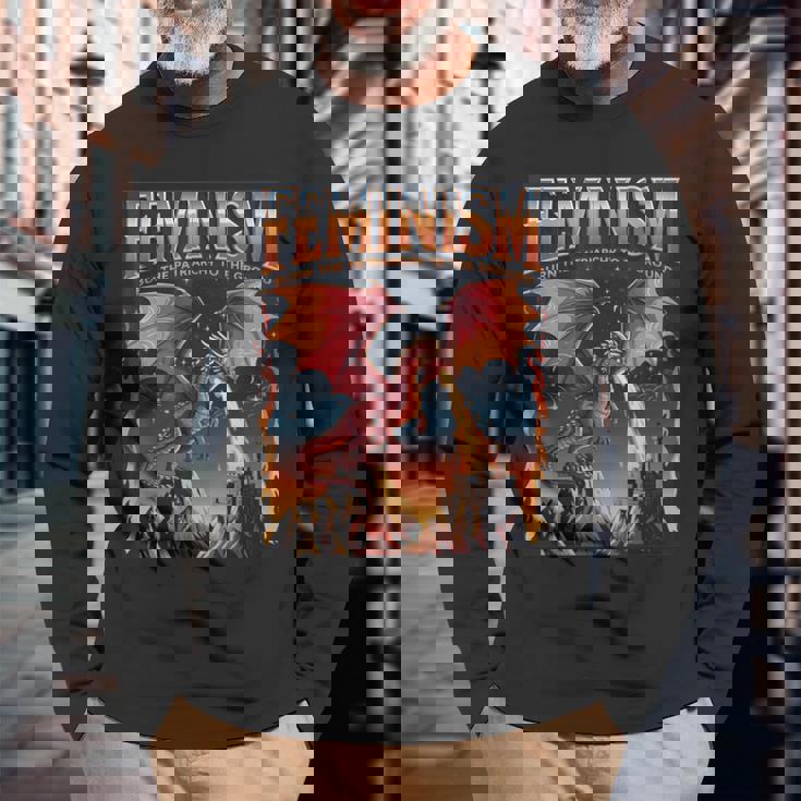 フェミニズム ドラゴン 家父長制を地面に燃やす フェミニスト 長袖Tシャツ 高齢者への贈り物