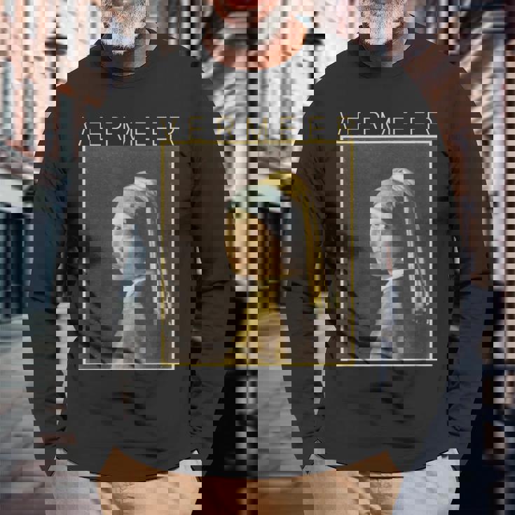 フェルメール 真珠の耳飾りの少女 面白いtシャツ 絵画 アート メンズ 面白い 服 美術 グッズ 油彩画 長袖Tシャツ 高齢者への贈り物