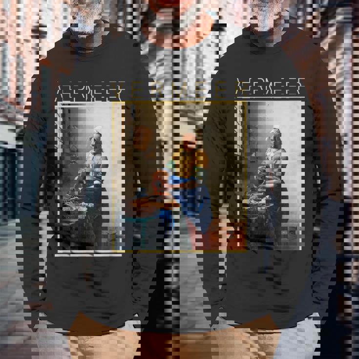 フェルメール 面白いtシャツ アート 牛乳を注ぐ女 絵画 メンズ レディース 面白い 服 美術 油彩画 長袖Tシャツ 高齢者への贈り物