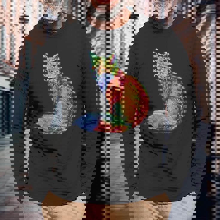 フォックス 賢いキツネ 森の動物たち 長袖Tシャツ 高齢者への贈り物