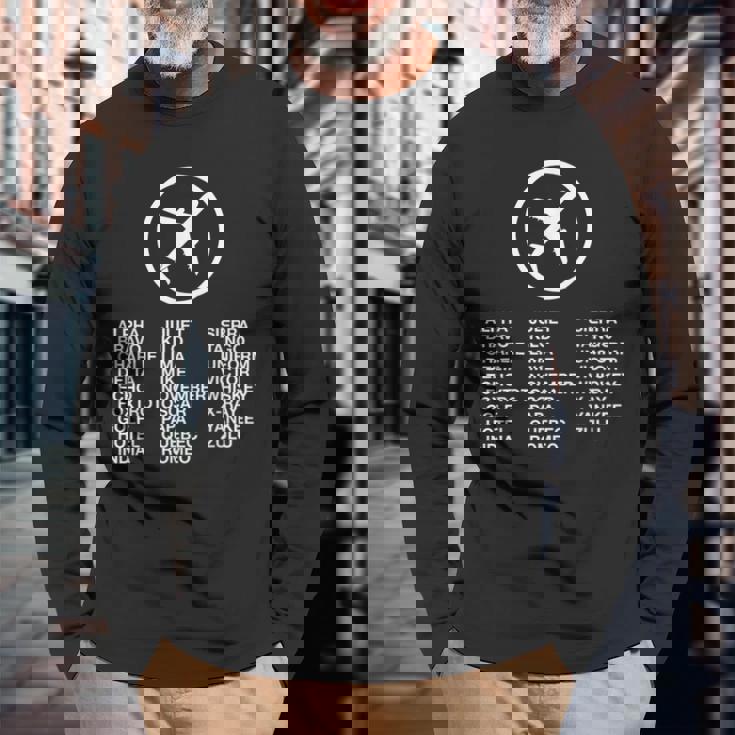 フォネティックコード飛行機パイロット 長袖Tシャツ 高齢者への贈り物