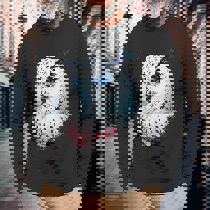 フクロウの傑作 雪フクロウ 鳥アート 動物 雪フクロウ 長袖Tシャツ 高齢者への贈り物