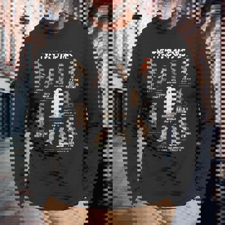 フクロウの種類 教育コレクション かわいいフクロウ愛好家 面白い 長袖Tシャツ 高齢者への贈り物