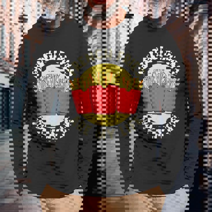 フライドポテト フライドポテトは私の人生 フライドポテト 長袖Tシャツ 高齢者への贈り物