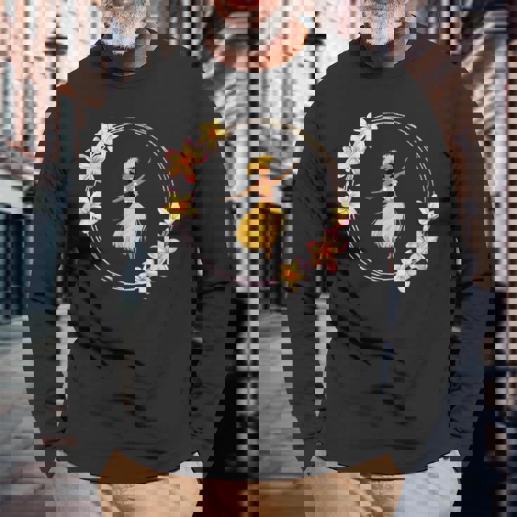 フラダンサー プルメリアリング ハワイ 長袖Tシャツ 高齢者への贈り物