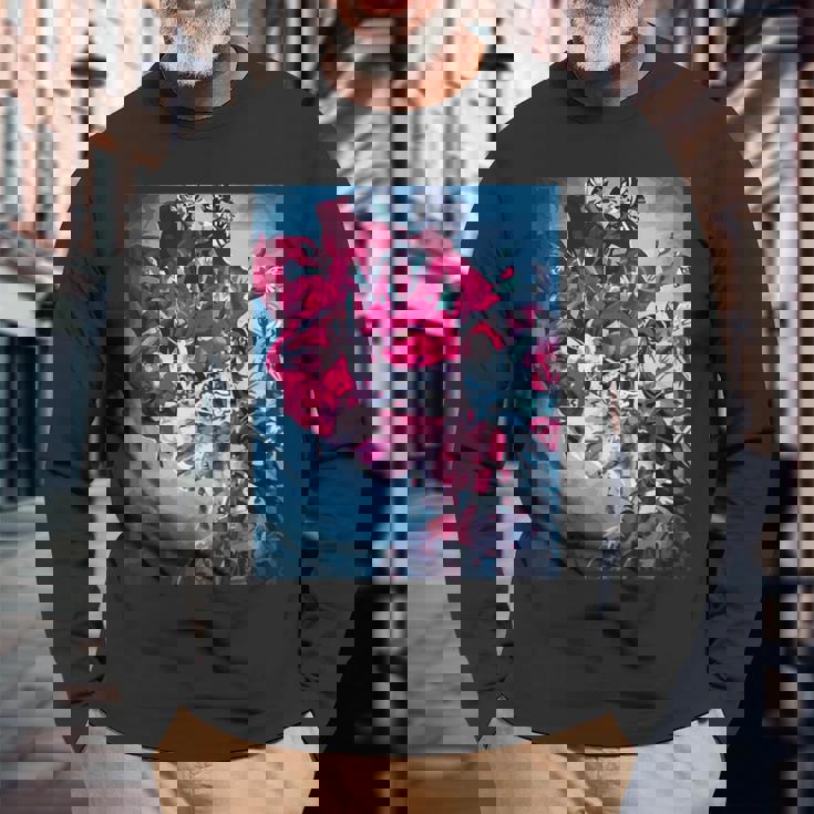 フラワー スカル フローラル シュガー ダーク アート グランジ エステティック ホラー 長袖Tシャツ 高齢者への贈り物