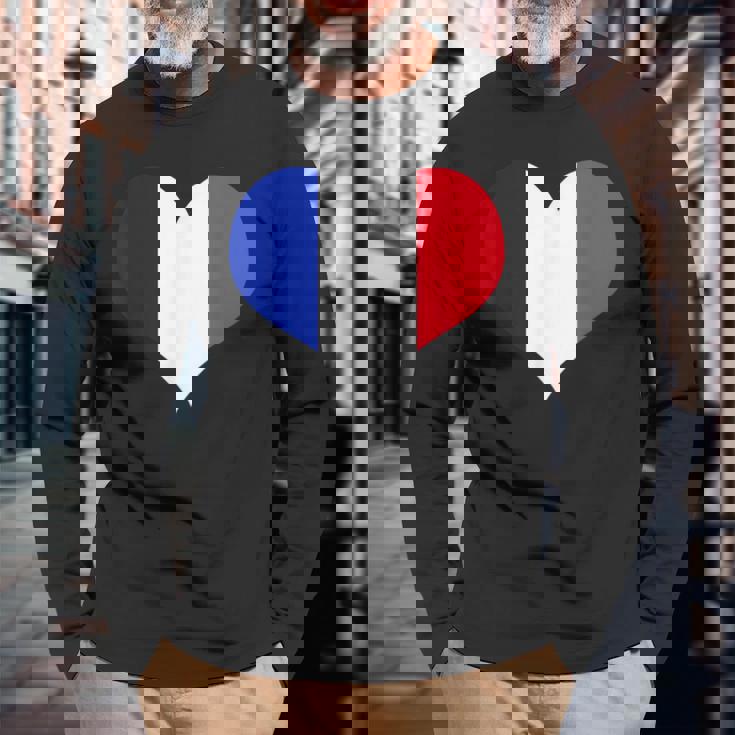 フランス国旗ラブハートフランス国旗 長袖Tシャツ 高齢者への贈り物