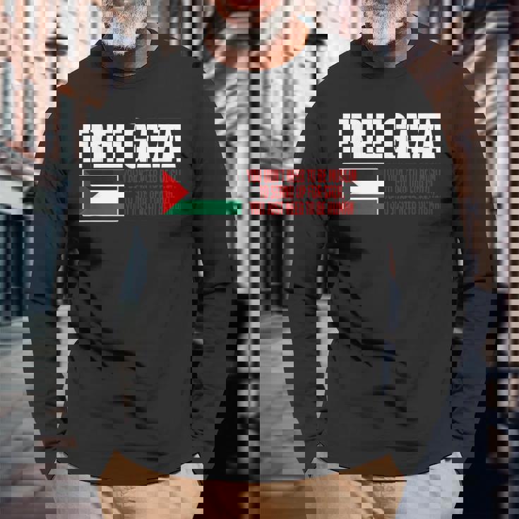 フリーガザ セーブガザ フリーパレスチナ パレスチナ 長袖Tシャツ 高齢者への贈り物