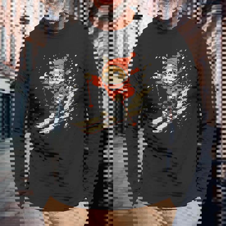 フリースタイルスキーヤー猫 フリースタイルスキー 長袖Tシャツ 高齢者への贈り物