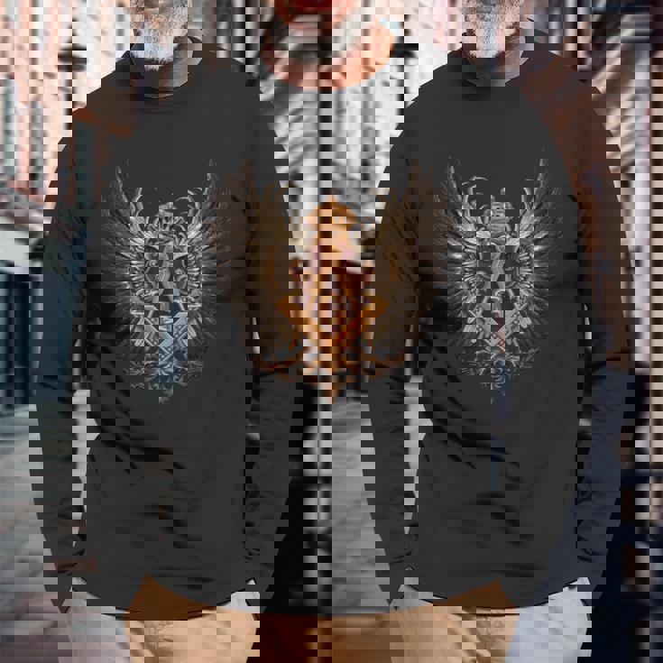 フリーメイソンのシンボル「強大な翼が広がる」、フリーメーソンの強さ。 長袖Tシャツ 高齢者への贈り物