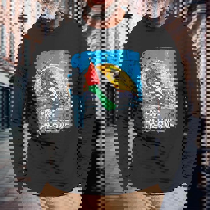 フリー・パレスチナ セーブ・ガザ 長袖Tシャツ 高齢者への贈り物