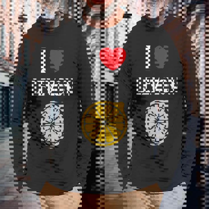 フルーツ レモン 面白いユーモア かわいい シンプル 小さなレモン I Love Lemon 長袖Tシャツ 高齢者への贈り物