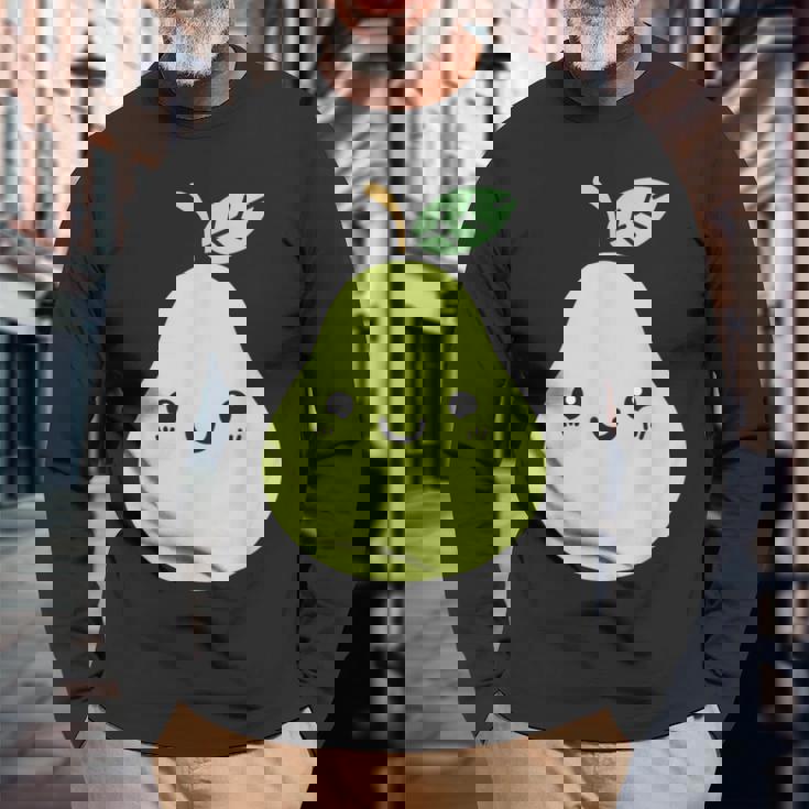 フルーツ 梨 小さなミニマリストのシンプルな梨 長袖Tシャツ 高齢者への贈り物