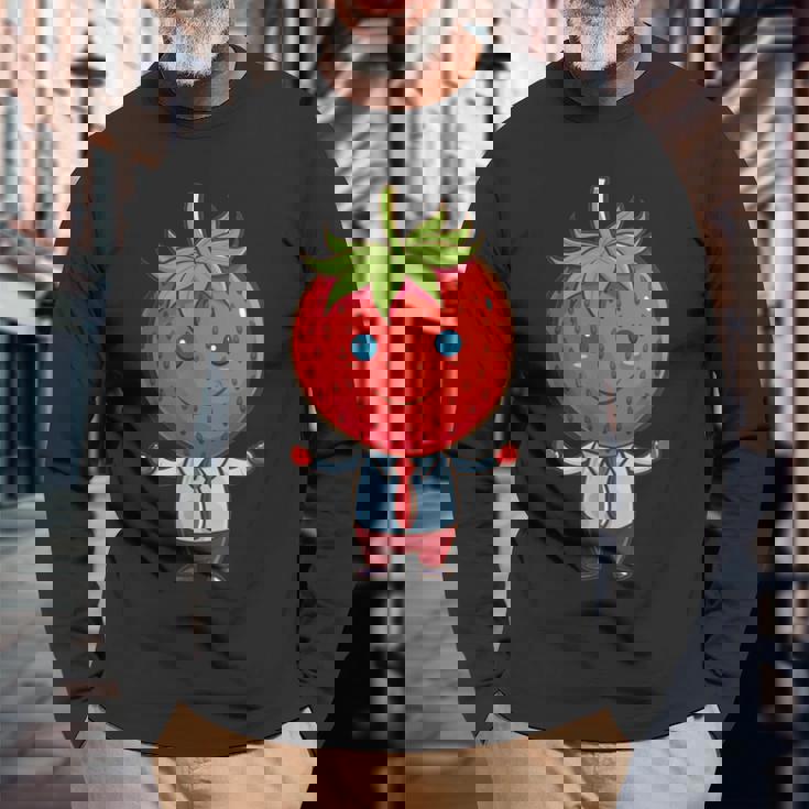 フルーツやネクタイ好きのための従業員ストロベリーアウトフィット 長袖Tシャツ 高齢者への贈り物