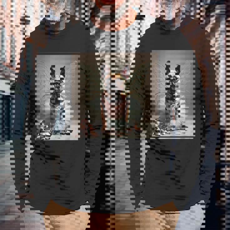 フレンチブルドッグシャツ バレリーナ バレエ愛好家 ダンサー フレンチー 長袖Tシャツ 高齢者への贈り物