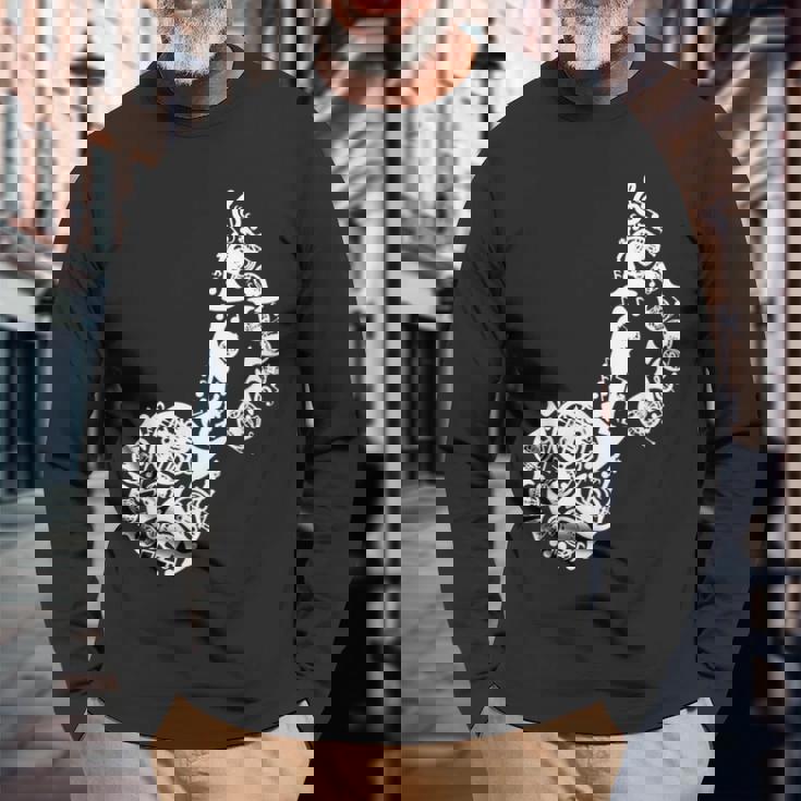 フレンチホルンのドローイング 長袖Tシャツ 高齢者への贈り物