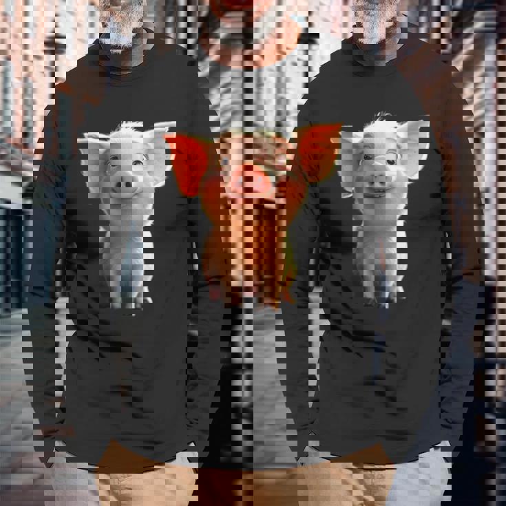 ブタ 国産ブタ ラブ・リトル・ピギー 長袖Tシャツ 高齢者への贈り物