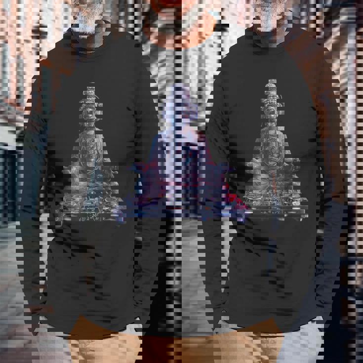 ブッダ Dj 瞑想 ダンス クラブ ハウス ターンテーブル Dj ブッダ 長袖Tシャツ 高齢者への贈り物