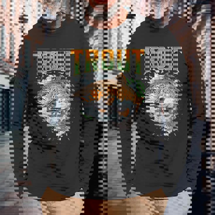 ブラウントラウト 釣り アウトドア 自然愛好家 淡水魚 長袖Tシャツ 高齢者への贈り物