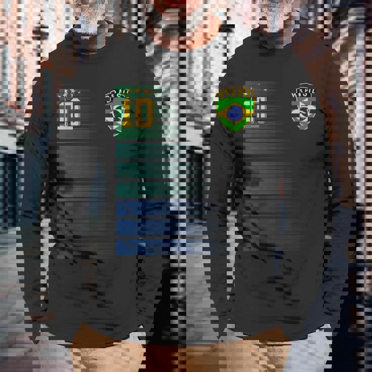 ブラジル サッカーファン ジャージ ブラジル国旗 フットボール愛好家 長袖Tシャツ 高齢者への贈り物