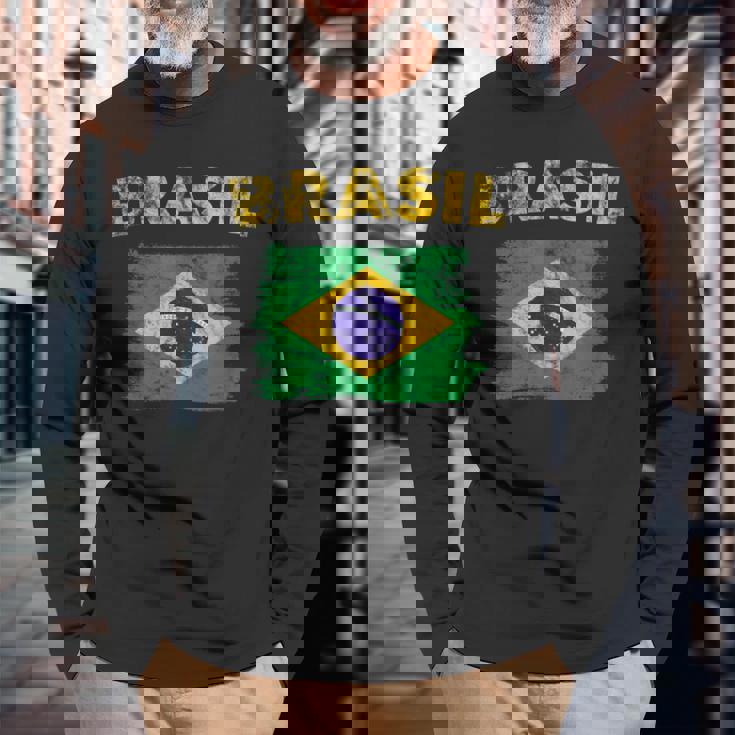 ブラジルの国旗 Brasil 長袖Tシャツ 高齢者への贈り物