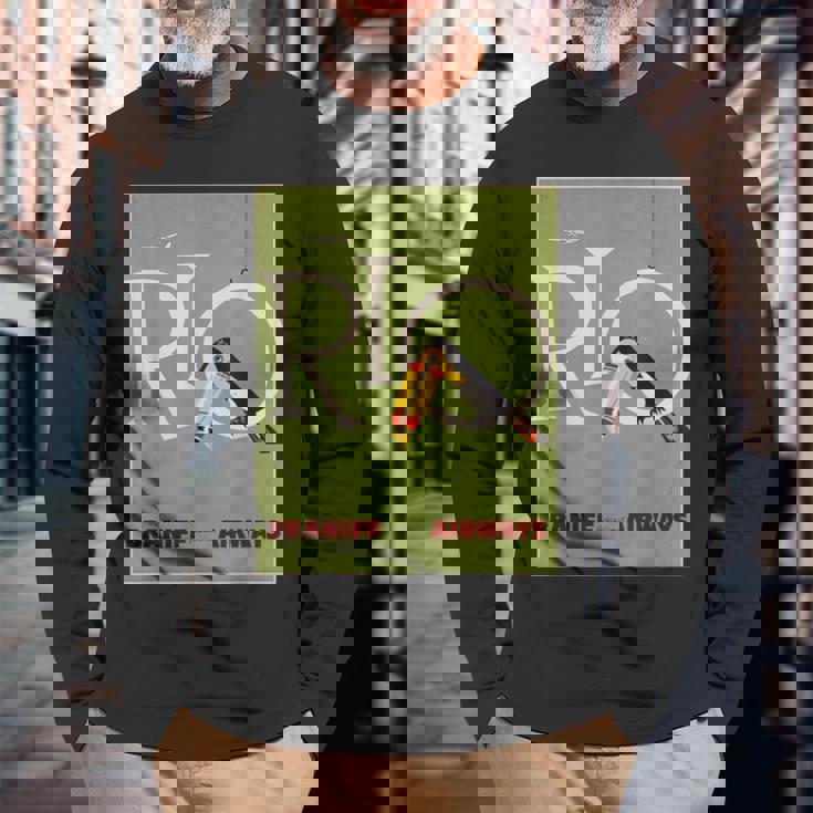 ブラジルオオハシ航空ヴィンテージ旅行ポスターリオデジャネイロ 長袖Tシャツ 高齢者への贈り物