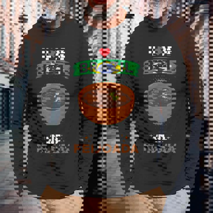 ブラジル料理 ブラジル国旗 I Love Brazil And Feijoada 長袖Tシャツ 高齢者への贈り物