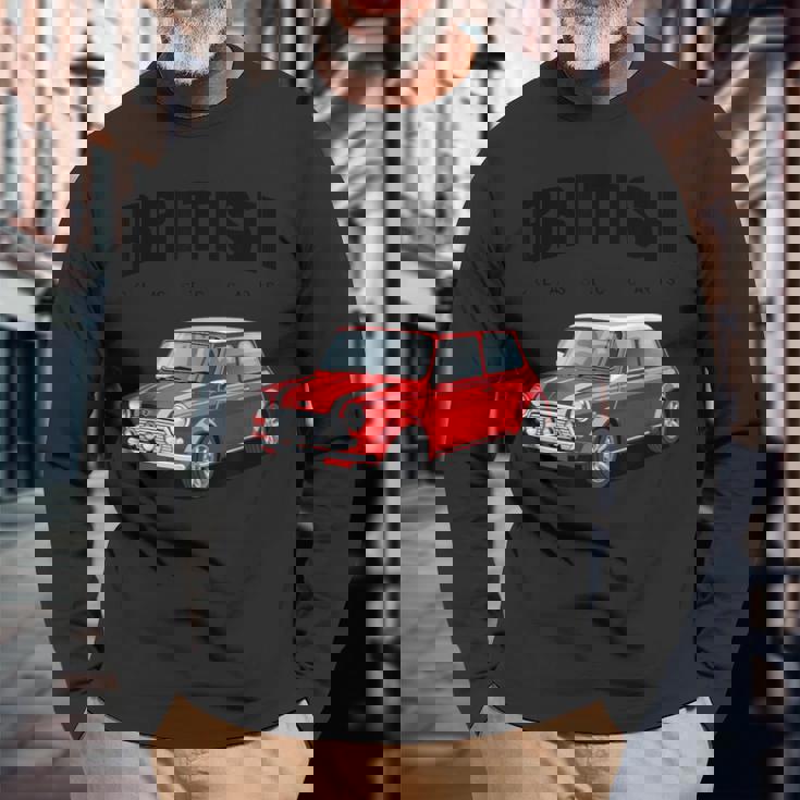 ブリティッシュクラシックカー レッド ミニスポーツカー 長袖Tシャツ 高齢者への贈り物