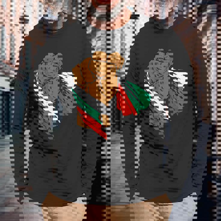 ブルガリア 国旗 パワーハンドフィスト ブルガリアルーツ ブルガリアプライド 長袖Tシャツ 高齢者への贈り物