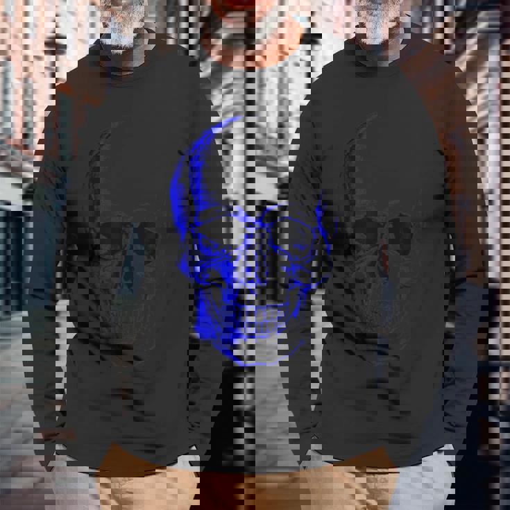 ブルー ドクロ 長袖Tシャツ 高齢者への贈り物