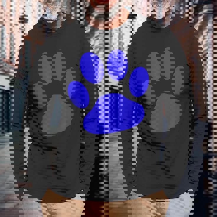 ブルー 肉球 プリントシャツ 長袖Tシャツ 高齢者への贈り物