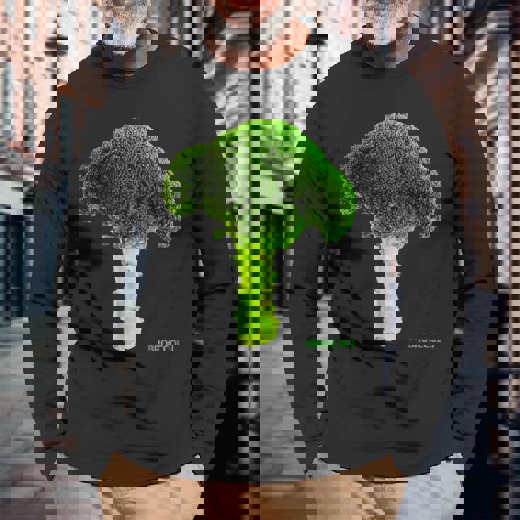 ブロッコリー 大 写真 & 文字 Broccoli Big Photo & Text 長袖Tシャツ 高齢者への贈り物