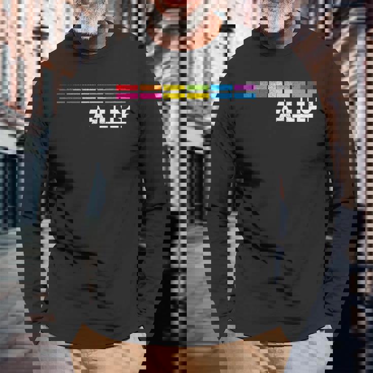 プラウドアライlgbtゲイ平等lgbtqプライドパンセクシャルパンフラッグ 長袖Tシャツ 高齢者への贈り物