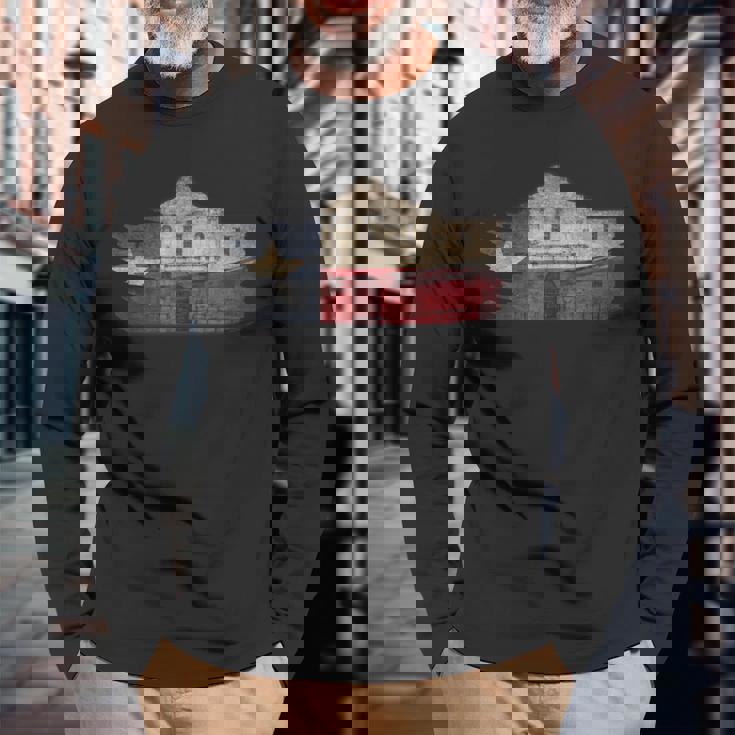 プラウドテキサスフラッグヴィンテージアラモ 長袖Tシャツ 高齢者への贈り物