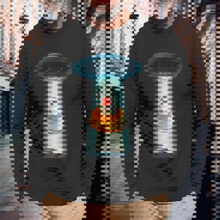 プリン Ufo 面白いtシャツ 食べ物 ダイエット 減量 メンズ おもしろ 面白い 服 オリジナル グッズ ネタ 長袖Tシャツ 高齢者への贈り物