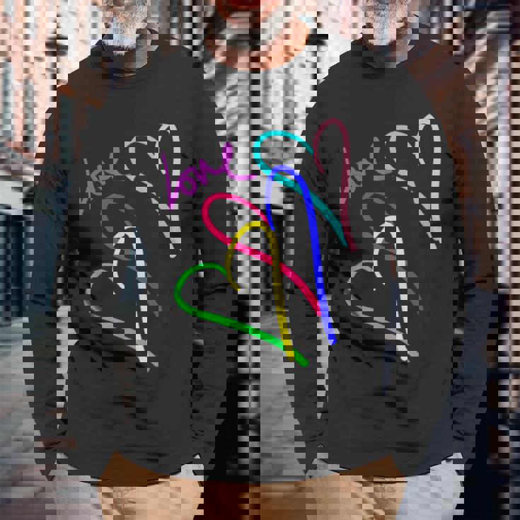 プレッピー パステル キドコア ハート レインボー ラブ バレンタイン 長袖Tシャツ 高齢者への贈り物