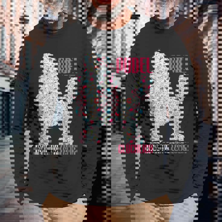 プードル メイクミーハッピー ヴィンテージ プードル 長袖Tシャツ 高齢者への贈り物