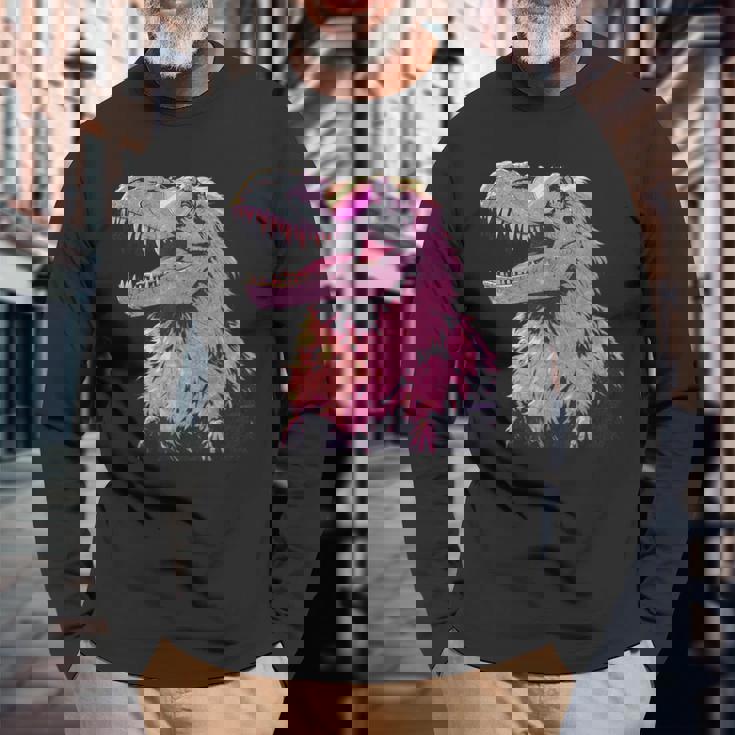 ヘアリー T-Rex パステルゴス ティラノサウルス 恐竜 サングラス 長袖Tシャツ 高齢者への贈り物